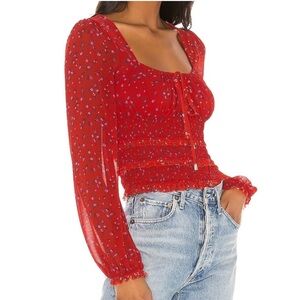 Free People Red Floral Blouse